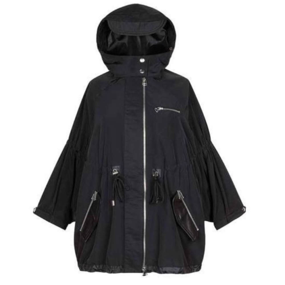 Sandro Anorka Parka Black Silver Flutter Sleeve Windreaker Jacket EU 40/US 8/10